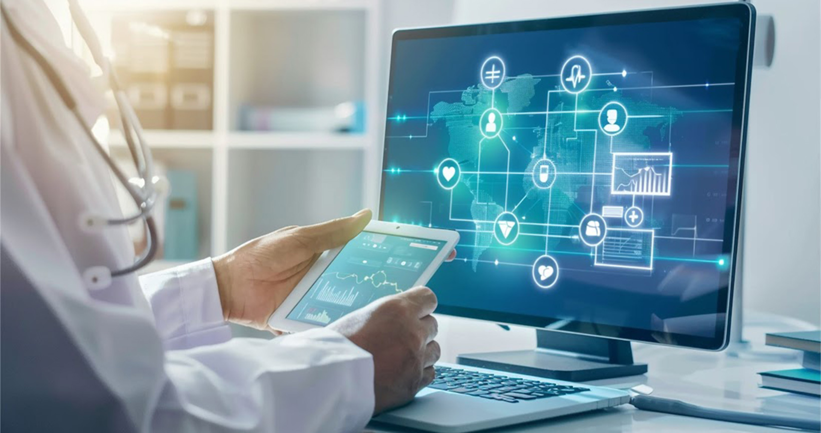 Concept of connected healthcare systems and data flow